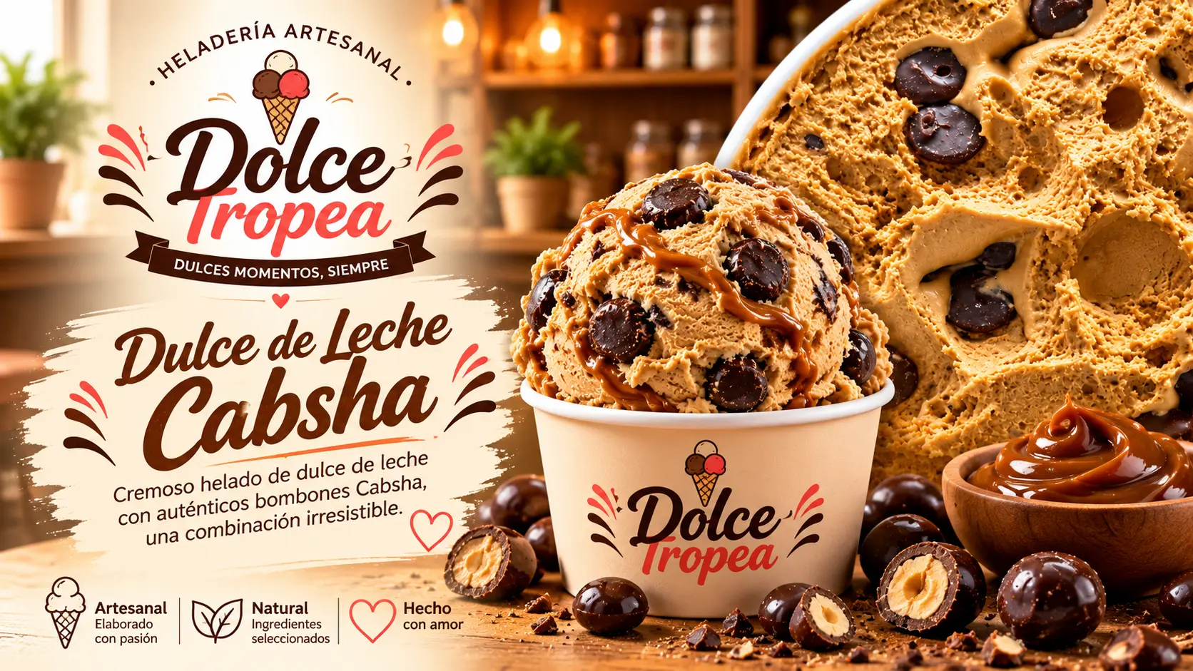 Helado artesanal de Dulce de leche Cabsha