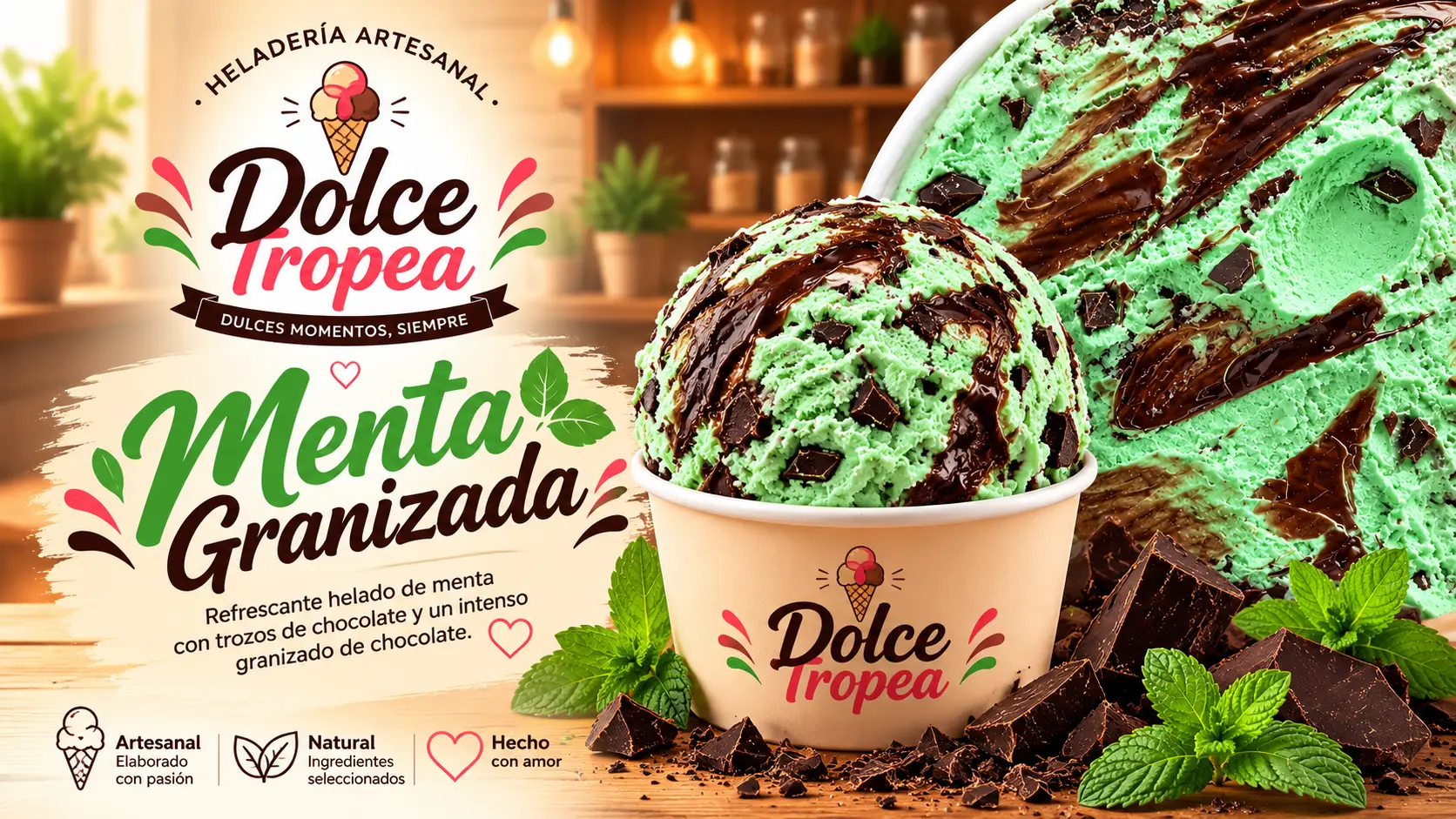 Helado artesanal de Menta granizada