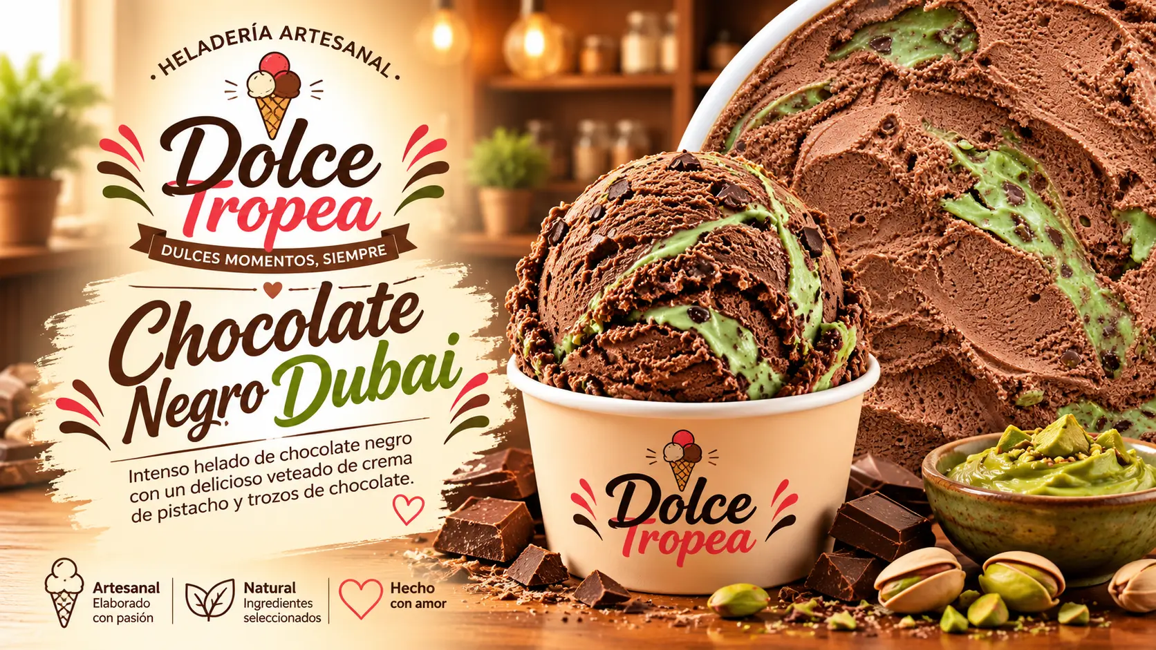 Helado artesanal de Chocolate negro Dubai