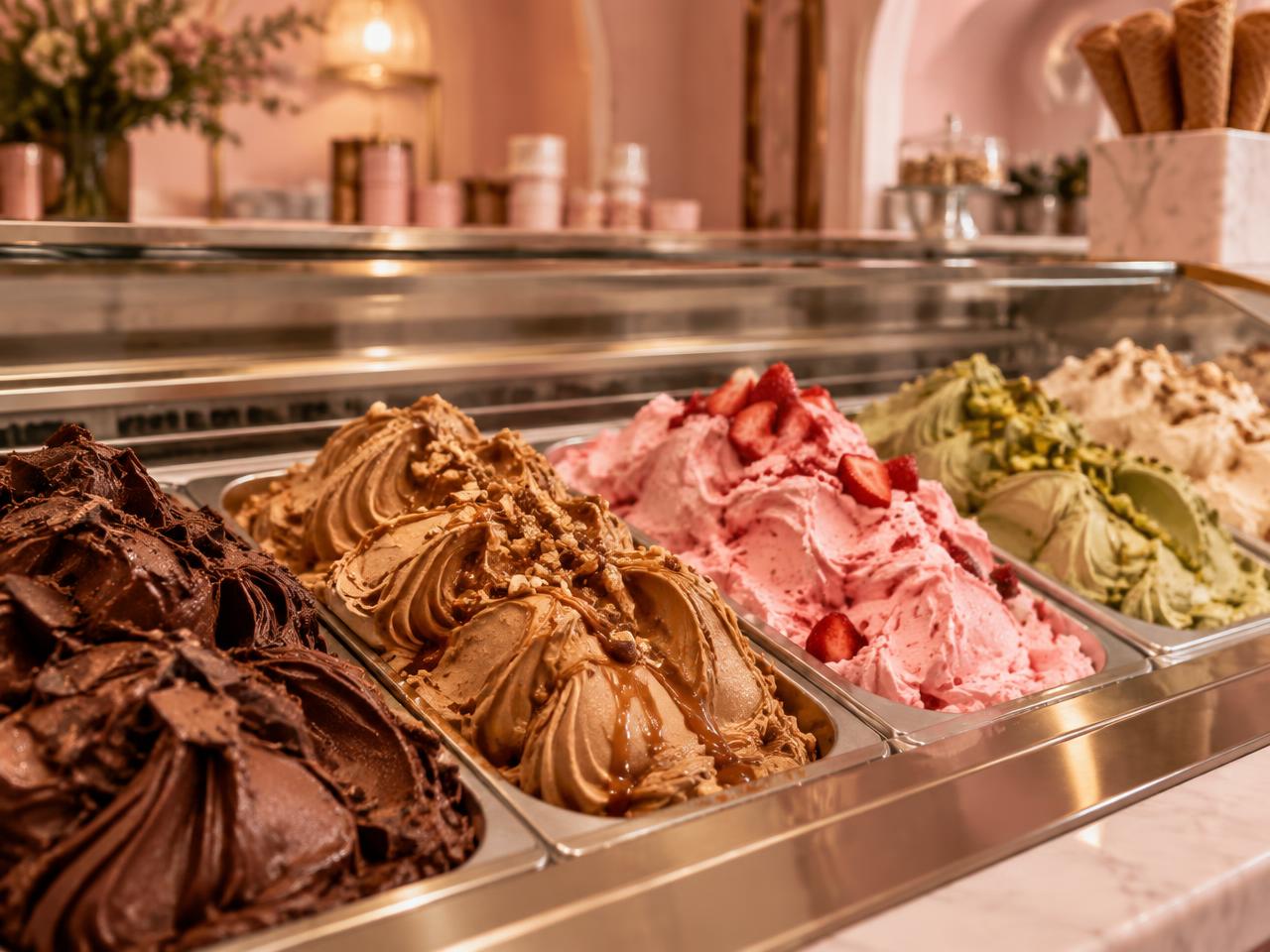 Vitrina de helados artesanales